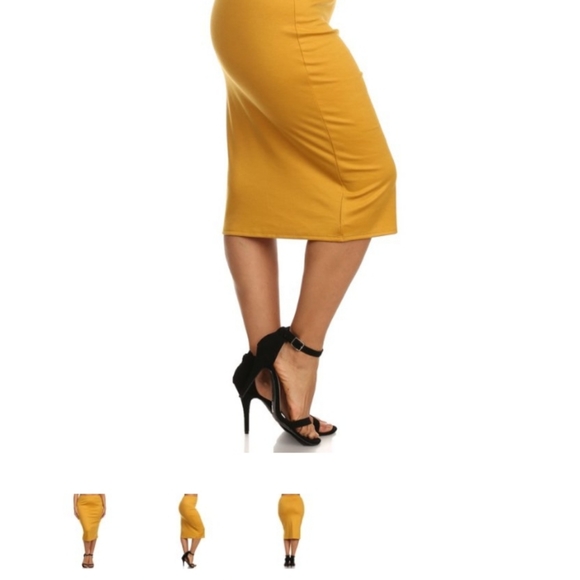 High Waisted Mustard Midi Pencil Skirt-Size-2XL - Picture 2 of 5